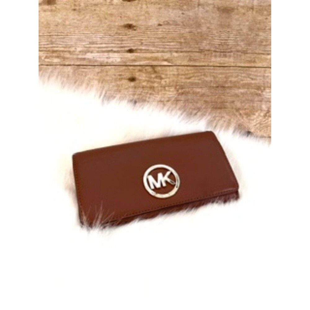Michael Kors Fulton Large Carryall Flap Wallet - Luggage Brown Pebbled Leather